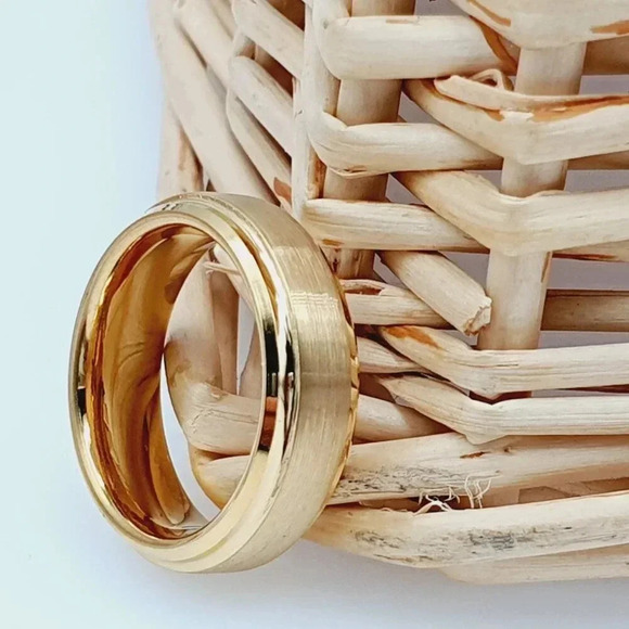 "Yellow Gold Tungsten Brushed Finish Wedding Ring for Women, GALTUN720 - Picture 1 of 11